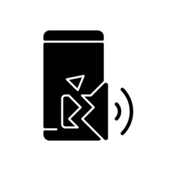 Obraz premium Speaker not working black glyph icon. Internal and external speaker issue reasons and solution. Distorted sound problem on phone. Silhouette symbol on white space. Vector isolated illustration