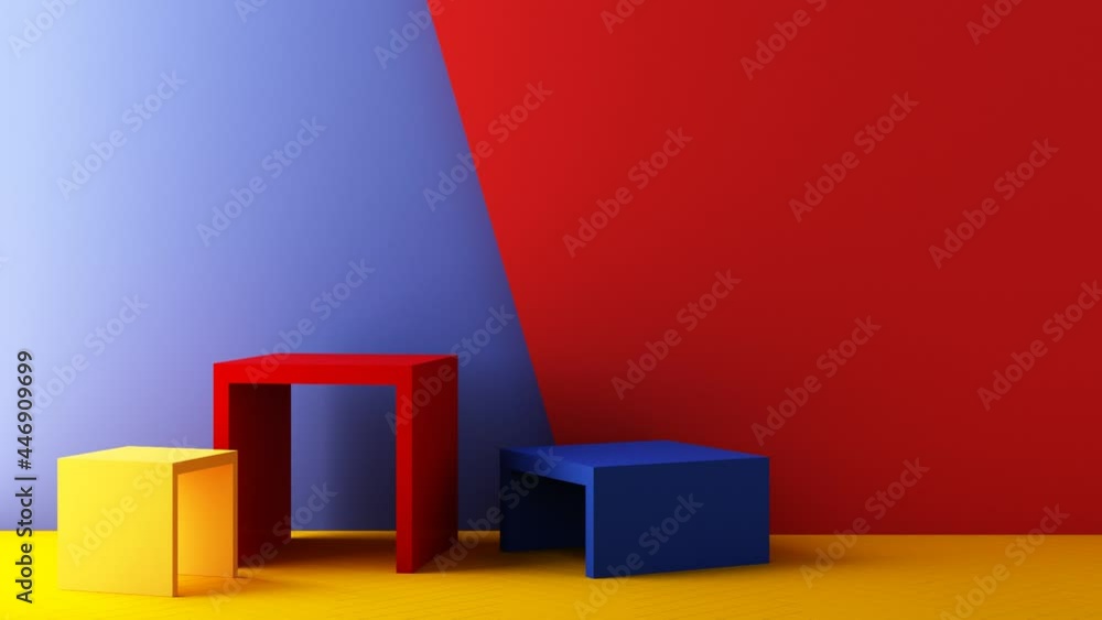 Poster minimal abstract geometric background with direct sunlight in shades of red yellow blue tone. showca