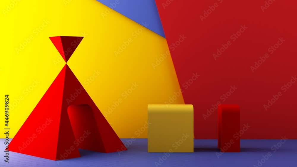 Poster minimal abstract geometric background with direct sunlight in shades of red yellow blue tone. showca