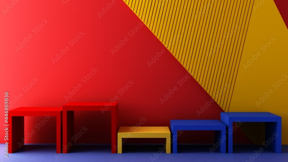 Poster minimal abstract geometric background with direct sunlight in shades of red yellow blue tone. showca