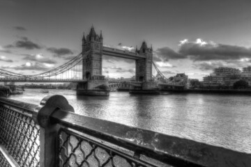 London, 09/27/2019. Tower Bridge from St Katharine Docks.