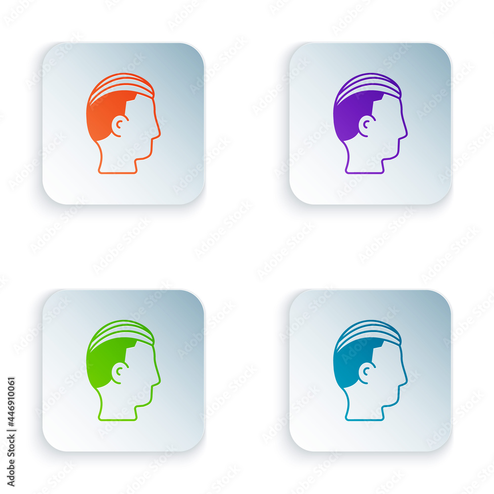 Sticker Color Hairstyle for men icon isolated on white background. Set colorful icons in square buttons. Vector