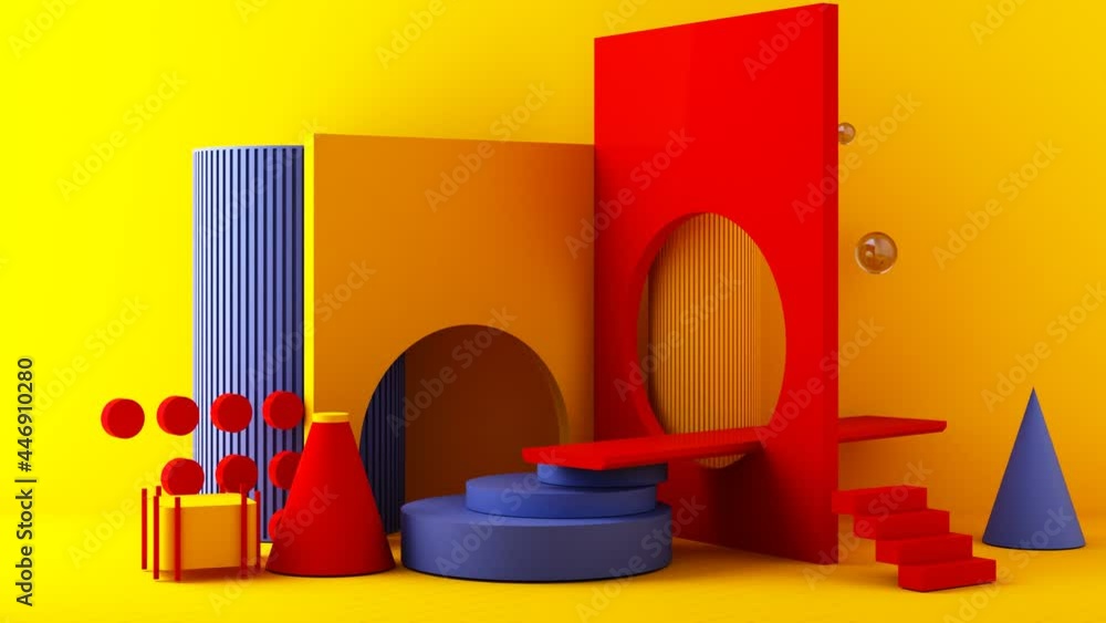 Poster minimal abstract geometric background with direct sunlight in shades of red yellow blue tone. showca