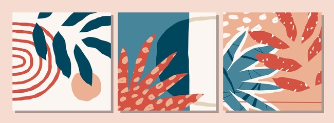 Fototapeta premium Set of social media post templates with abstract organic shapes composition in contemporary collage minimal style