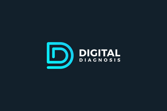 Letter D blue color creative and line art digital technological business logo