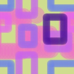 Seamless pattern of geometric shapes of purple shades on a light green background for textiles.