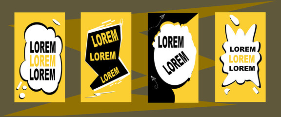 Set of Editable minimal square banner template. Black yellow white background color with geometric shapes for social media post and web internet ads. Vector illustration
