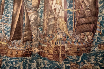 Detail of a tapestry in the Zeeuws Museum Middelburg, Zeeland province, The Netherlands