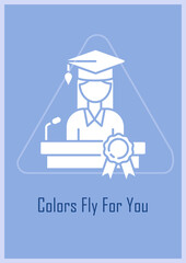 Farewell to graduating class greeting card with glyph icon element. Creative simple postcard vector design. Decorative invitation with minimal illustration. Creative banner with celebratory text