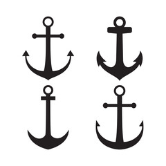 Four Ship Anchor with different shapes, Vector icon isolated,