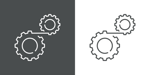 Maquinaria industrial. Logotipo 2 engranajes con cinturón con lineas en fondo gris y fondo blanco