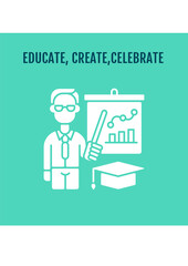 Thanks for educating children greeting card with glyph icon element. Creative simple postcard vector design. Decorative invitation with minimal illustration. Creative banner with celebratory text