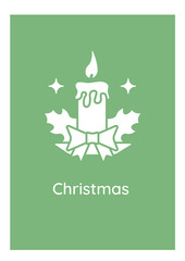 Christmas holidays greeting card with glyph icon element. Festive season. Creative simple postcard vector design. Decorative invitation with minimal illustration. Creative banner with celebratory text