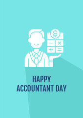 Happy chartered accountant day greeting card with glyph icon element. Creative simple postcard vector design. Decorative invitation with minimal illustration. Creative banner with celebratory text