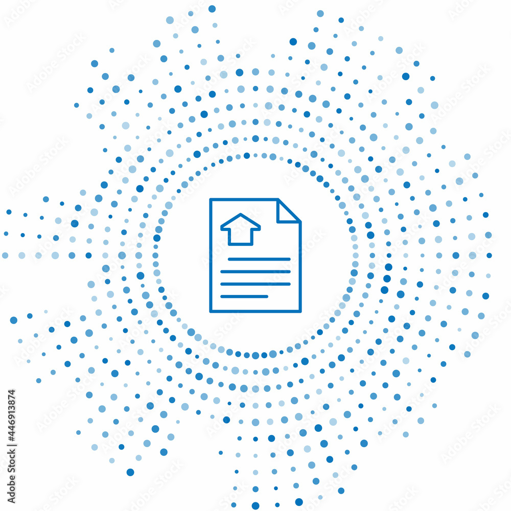 Poster blue line house contract icon isolated on white background. contract creation service, document form
