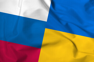 Confrontation between Russia and Ukraine. Flags of Russia and Ukraine.
