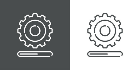 Actualiza el progreso del sistema. Proceso de carga. Engranaje con barra de estado con lineas en fondo gris y fondo blanco © teracreonte