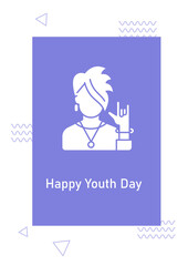 Happy national youth day greeting card with glyph icon element. Creative simple postcard vector design. Decorative invitation with minimal illustration. Creative banner with celebratory text