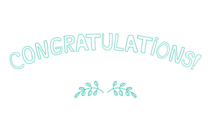 Cute hand drawn greeting card design "Congratulations!" Cartoon vector clipart blue sign for print, stickers, kids coloring book, decor of interior or textile or apparel.