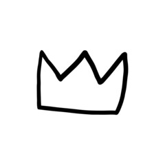 Cute crown. Hand drawn doodle illustration. Cartoon kids clipart for baby shower, bedroom decor, birthday party or textile of apparel. Isolated on white background. Line art king or queen crown sketch