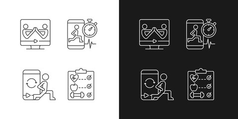 Online fitness wellness programs linear icons set for dark and light mode. High intensity, intervals workout. Customizable thin line symbols. Isolated vector outline illustrations. Editable stroke