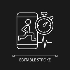 Fototapeta premium High intensity and intervals workout white linear icon for dark theme. Online fitness exercises. Thin line customizable illustration. Isolated vector contour symbol for night mode. Editable stroke