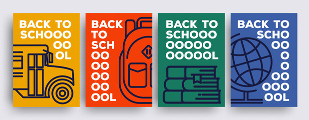 Back to school minimalist poster or flyer set. Vector illustration