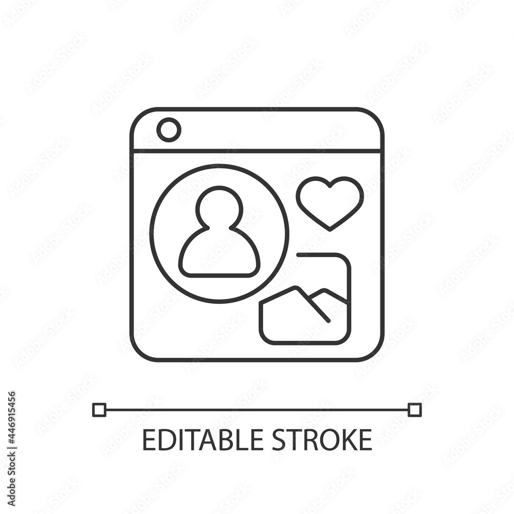 Poster social networks linear icon. online platform for building social relationships. sharing photos. thin