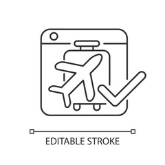 Online booking systems linear icon. Self-booking and paying through website. Trip planning. Thin line customizable illustration. Contour symbol. Vector isolated outline drawing. Editable stroke