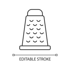 Grate for cooking linear icon. Household sharp cutter for vegetables and cheese. Thin line customizable illustration. Contour symbol. Vector isolated outline drawing. Editable stroke