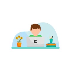 E-learning banner. Online education, home schooling. Modern workplace. Vector illustration