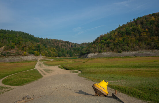 The dry lake Edersee near of the bridge Asel