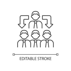 Coordination linear icon. Business relations. Process of organizing people. Working together. Thin line customizable illustration. Contour symbol. Vector isolated outline drawing. Editable stroke