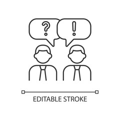 Communication linear icon. People talking. Verbal and nonverbal communication. Small talk. Thin line customizable illustration. Contour symbol. Vector isolated outline drawing. Editable stroke