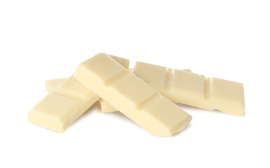 Pieces of tasty sweet chocolate isolated on white