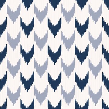 Vector ikat vertical chevron or hounds tooth shape seamless pattern modern blue color texture background. Use for fabric, textile, cover, upholstery, interior decoration elements.