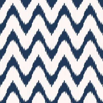 Vector ikat rounded zig zag or line wave shape seamless pattern modern blue color texture background. Use for fabric, textile, cover, upholstery, interior decoration elements.