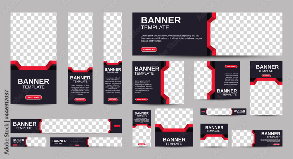 Wall mural black and red banner templates set with standard size for web. business banner with place for photos