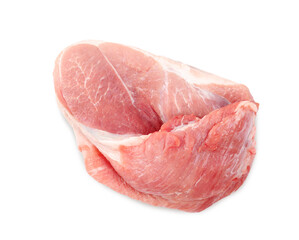 Piece of raw meat isolated on white, top view