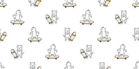 cat seamless pattern kitten skateboard surfboard calico vector sport pet breed cartoon scarf isolated repeat background animal doodle tile wallpaper illustration design