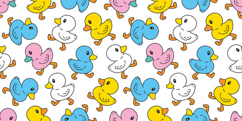 duck seamless pattern rubber duck bathroom shower walking toy chicken bird vector pet scarf isolated cartoon animal tile wallpaper doodle repeat background illustration pastel design
