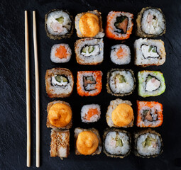 assorted roll top view. Japanese kitchen