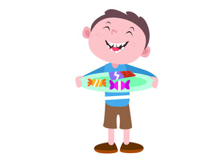 Boy showing candies 2D cartoon concept for banner, website, illustration, landing page, flyer, etc.