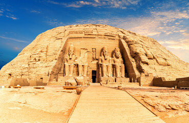 Abu Simbel rock-cut temple, sunny day view, Egypt