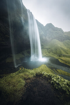 Atmospheric, moody view of Seljalandsfoss waterfall. Southern Iceland. © Timo Günthner