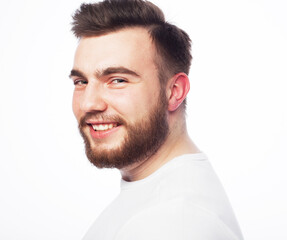 Obraz premium Portrait of young handsome hipster man with beard smiling laughing looking at camera