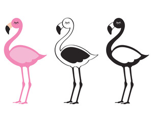 Cute Pink Flamingo and Silhouette Flamingo Set