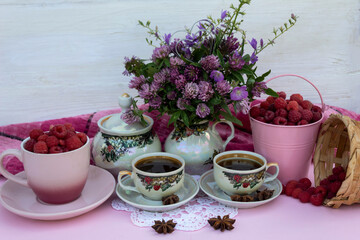 cup of coffee and flowers