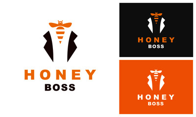 Honey Boss Logo Design Template With Bee.