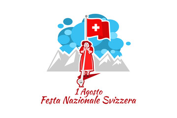 Fototapeta premium Translate: August 1, Swiss national day. Vector illustration. Suitable for greeting card, poster and banner.